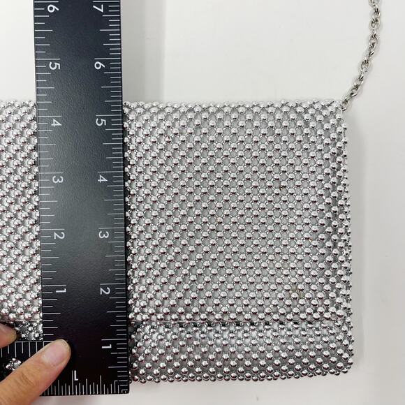 INC International Concepts Silver Gray Prudence Shiny Mesh Clutch Crossbody Bag - Picture 4 of 9